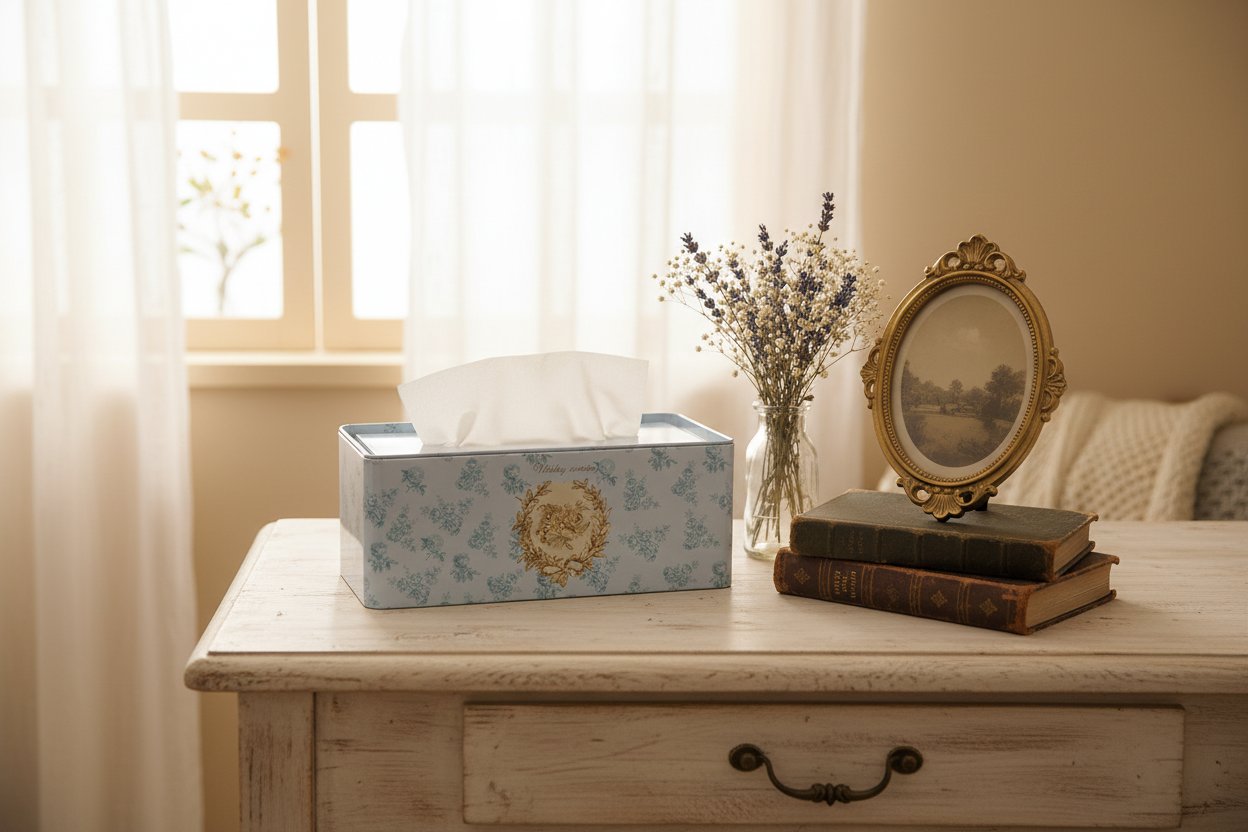 Vintage Floral Tin Tissue Box
