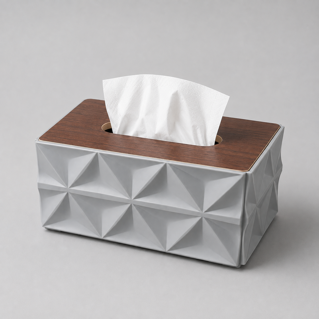 Diamond Geometric Tissue Box Holder with Walnut Wood Lid - Gray