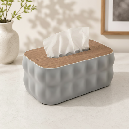 Sculptural Tissue Box Holder with Wood Lid