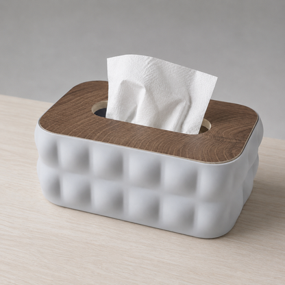 Sculptural Tissue Holder with Wood Lid - Gray