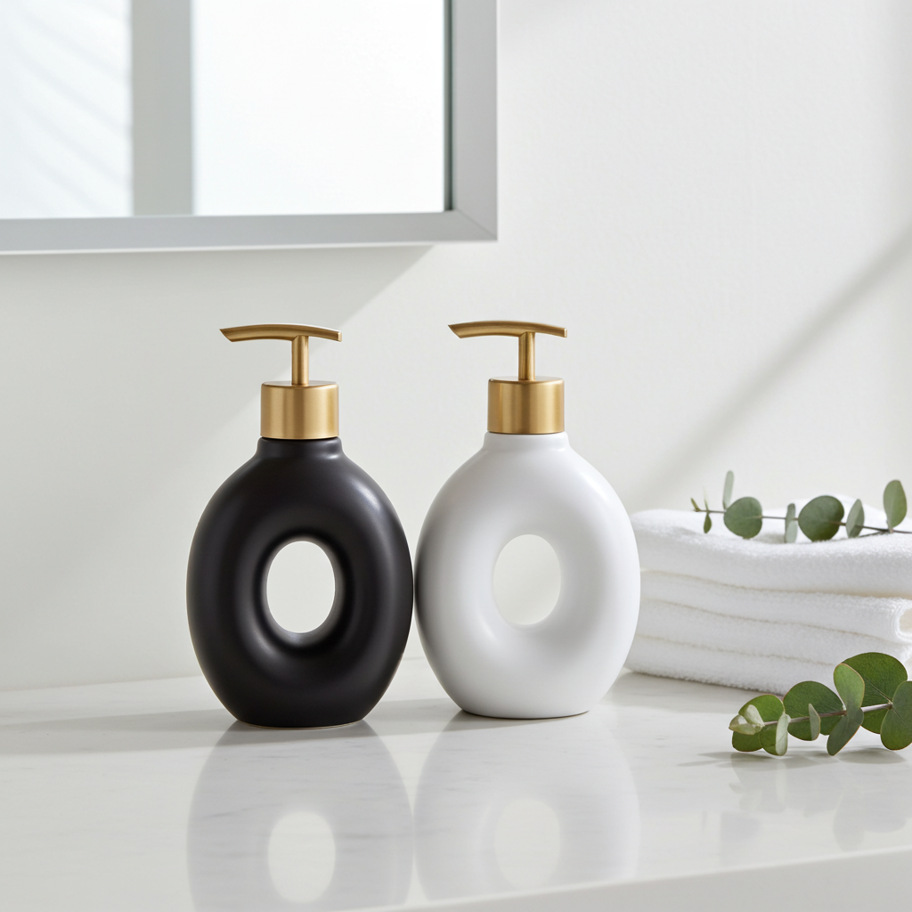 Donut Ceramic Soap Dispenser — Luxury Hand Wash Dispenser with Gold Pump