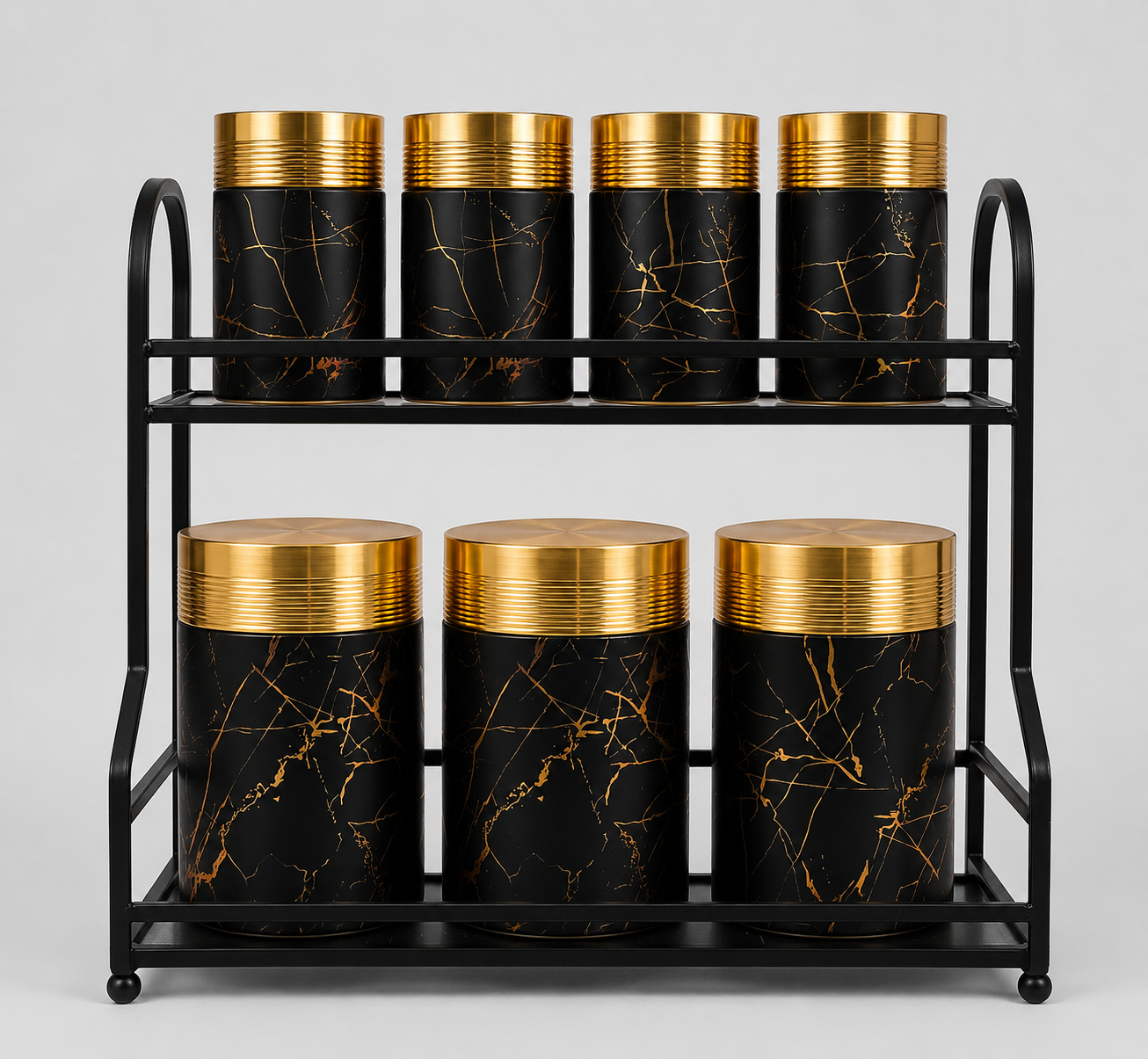 Black Marble & Gold Canister Set with Rack