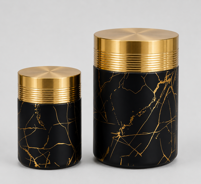 Marble & Gold Luxury Ceramic Canister Set with Rack – 7 Piece