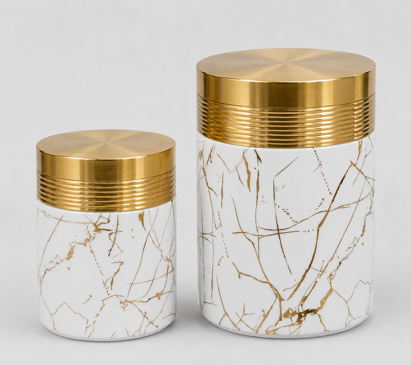 Marble & Gold Luxury Ceramic Canister Set with Rack – 7 Piece