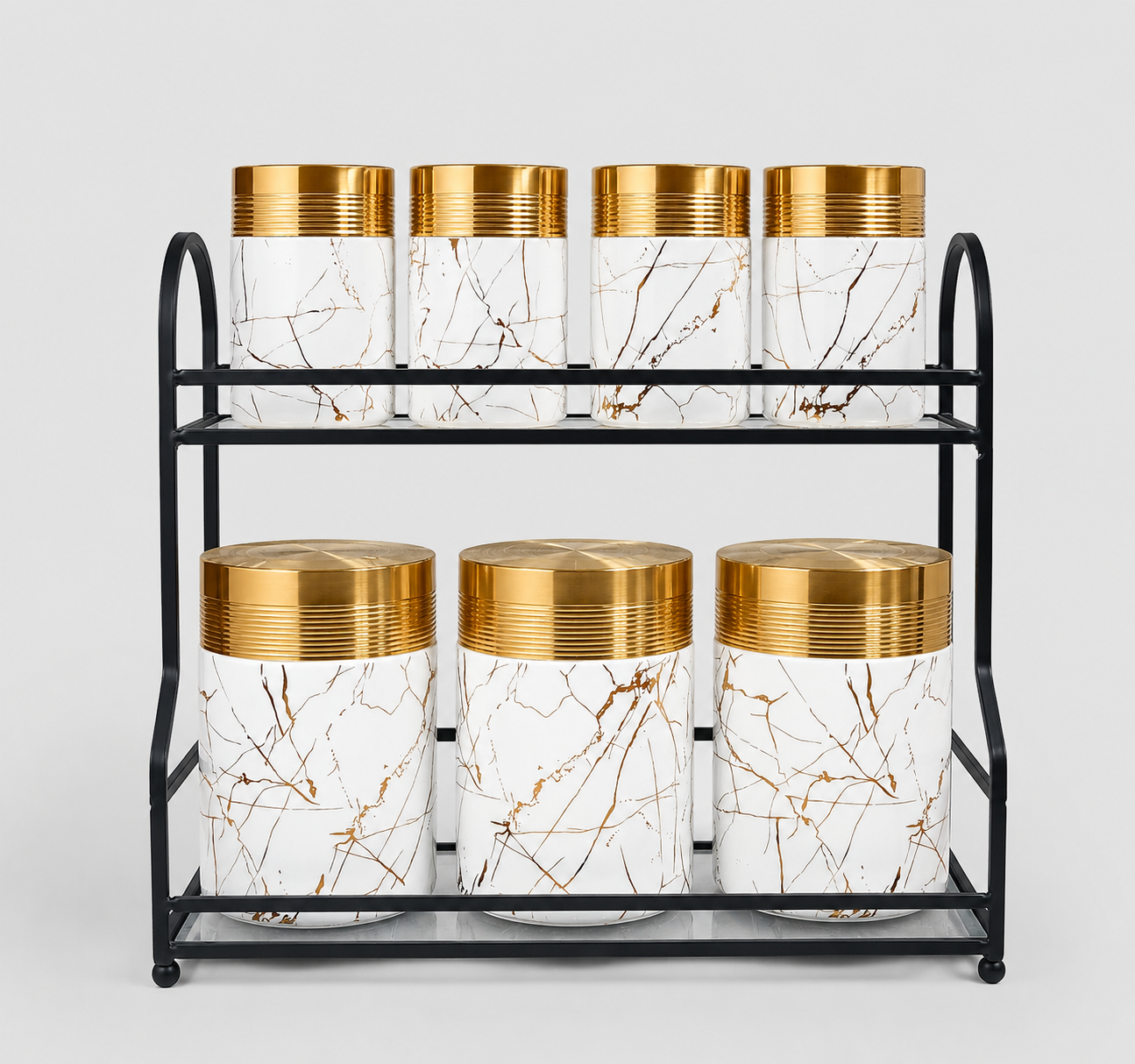 White Marble & Gold Canister Set with Rack