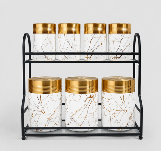 White Marble & Gold Canister Set with Rack