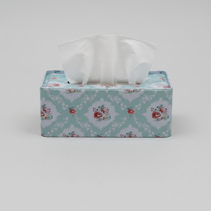 Rectangular tissue box cover with floral pattern on a light gray background