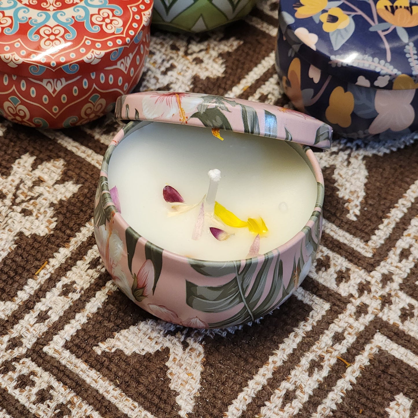 Floral Scented Candle Tin — Decorative Gift Candle