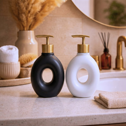 Donut Ceramic Soap Dispenser — Luxury Hand Wash Dispenser with Gold Pump
