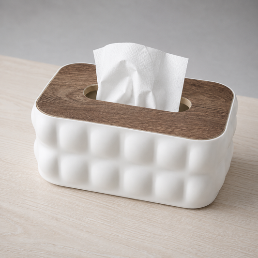 Sculptural Tissue Holder with Wood Lid