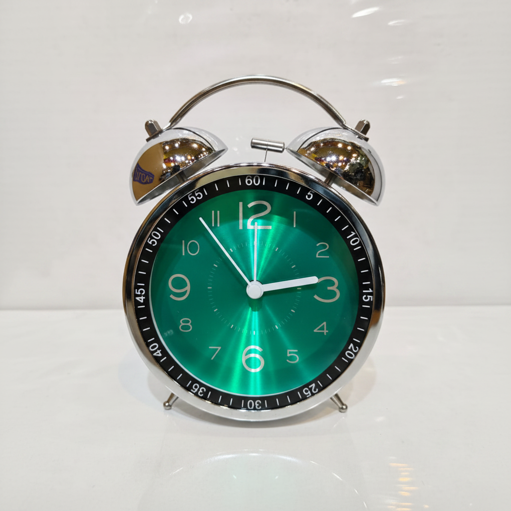 Retro Twin-Bell Alarm Clock - Green Dial Packshot