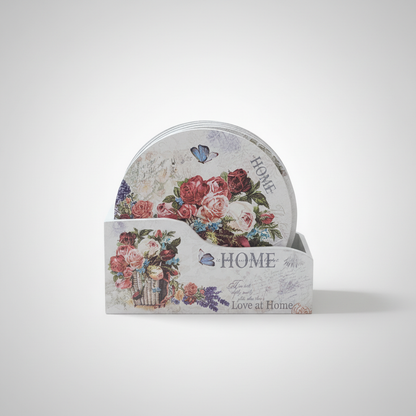 Vintage Floral Coaster Set - packshot on light gray background