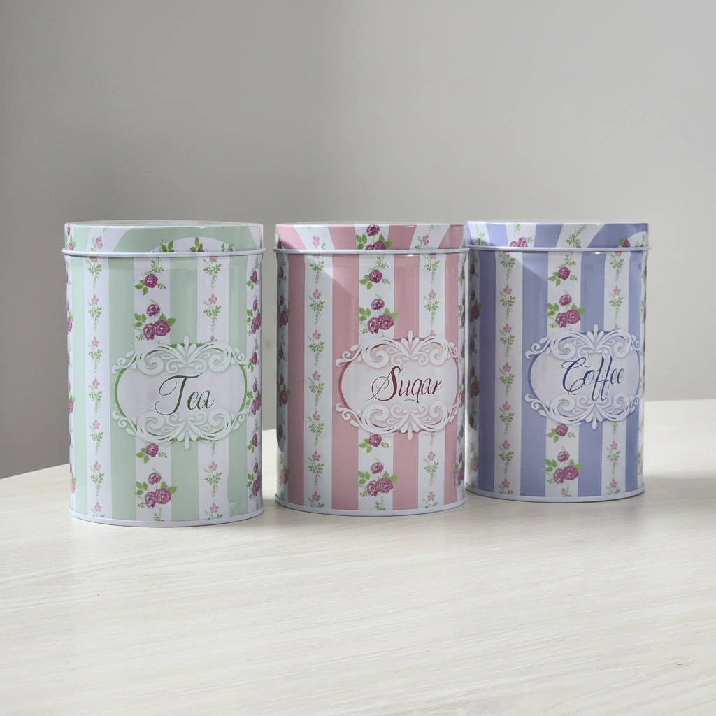 Vintage Floral Kitchen Canister Set - front row packshot on studio background