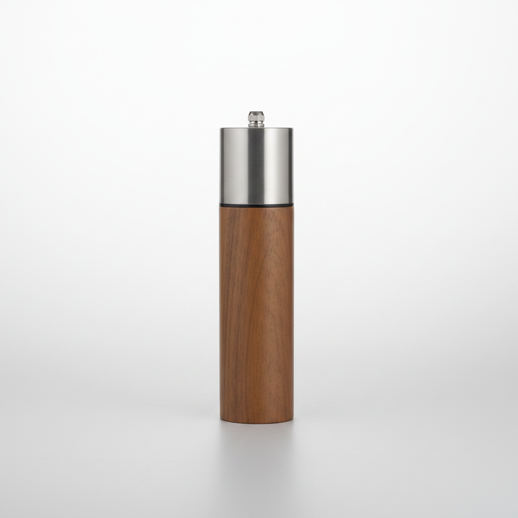 Premium Wooden & Steel Grinder Mill - packshot on light gray background