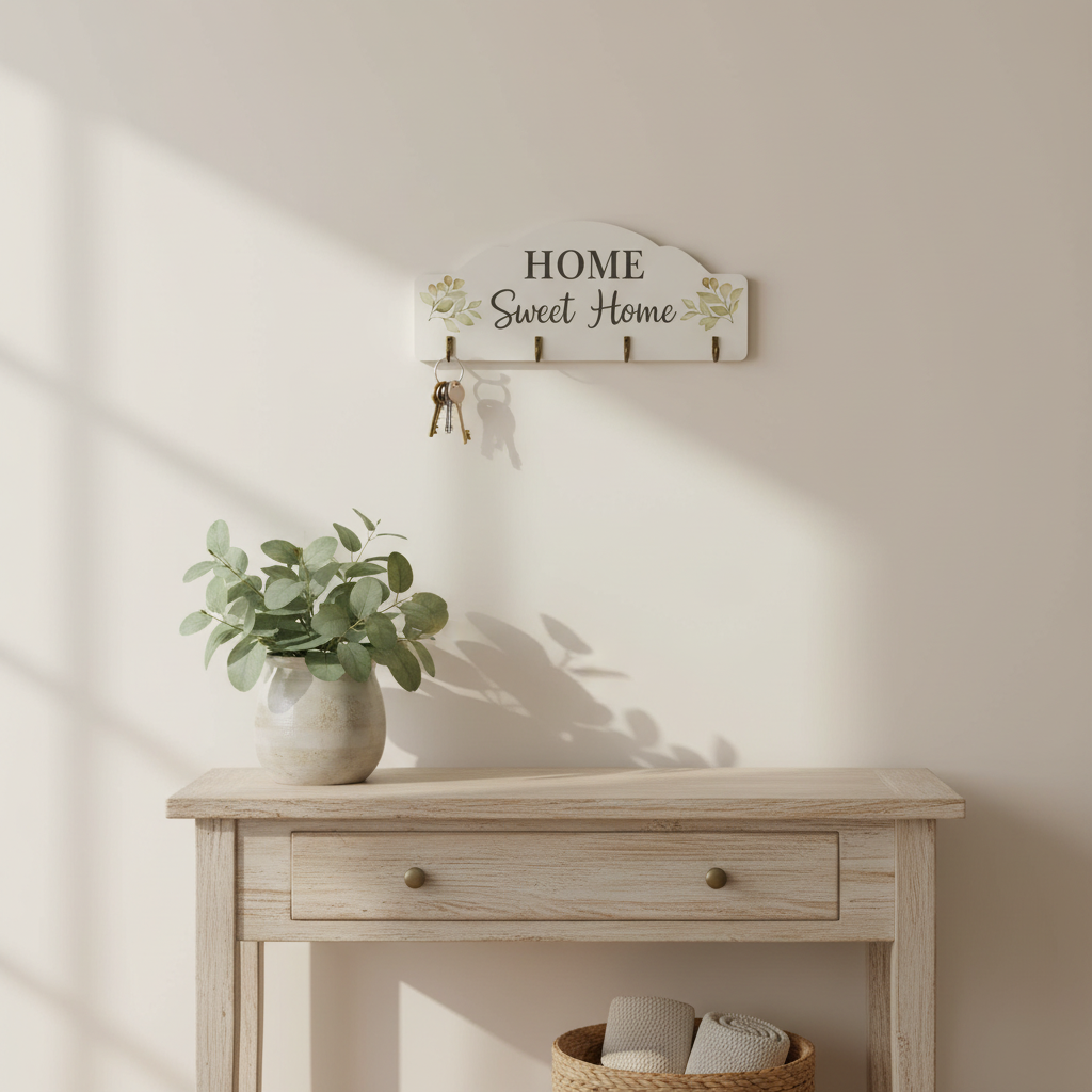 HOME Sweet Home Wooden Key Holder with 4 Hooks
