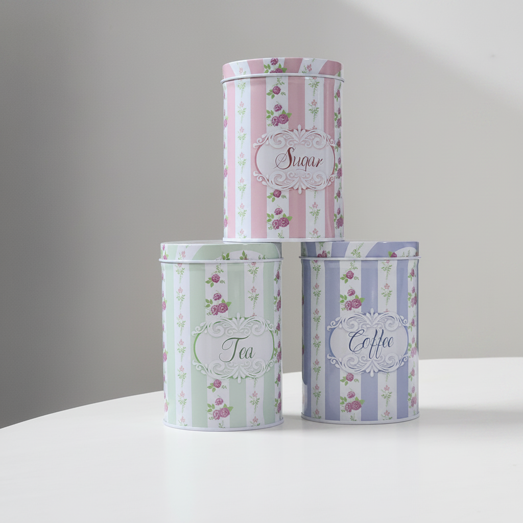 Vintage Floral Kitchen Canister Set - pyramid packshot on studio background