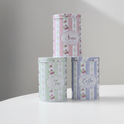 Vintage Floral Kitchen Canister Set - pyramid packshot on studio background