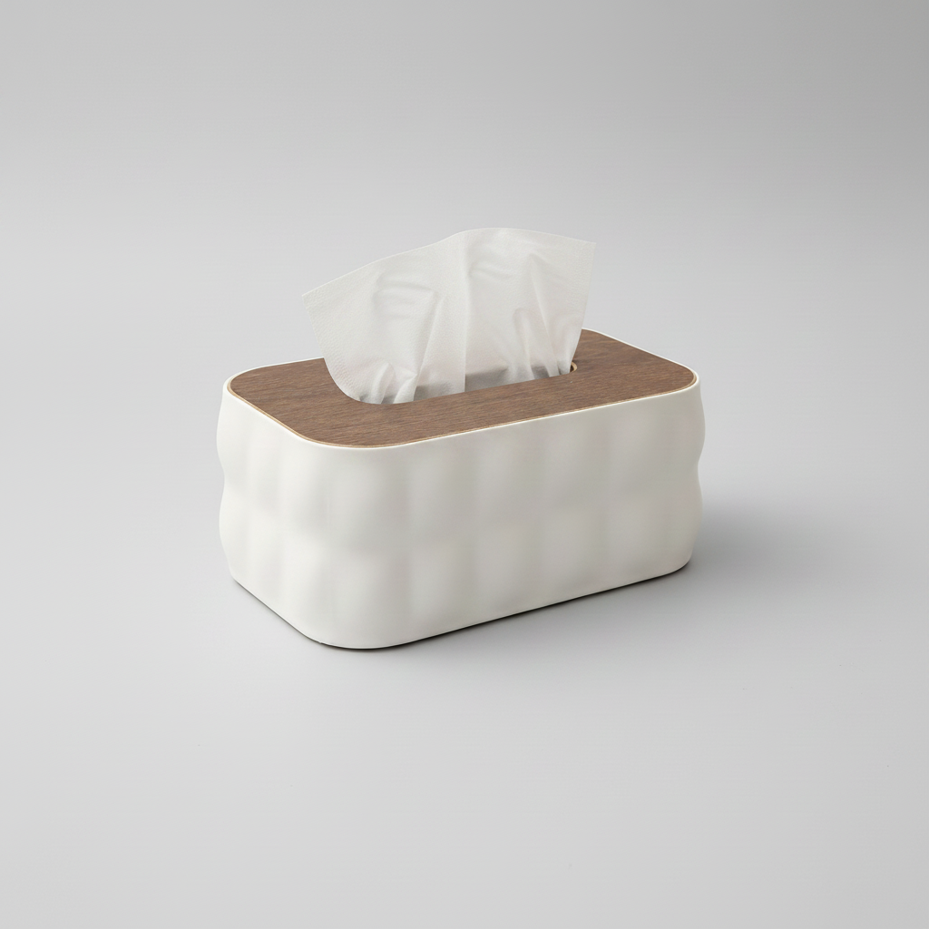 White Wavy Wood Lid Tissue Box Packshot